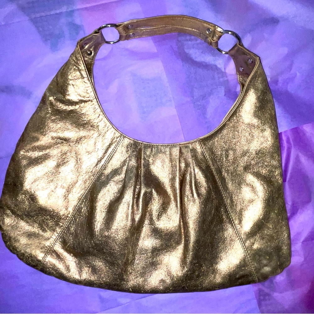 Vintage Steve Madden Gold Metallic Leather Hobo W/Gold Hardware Great Condition